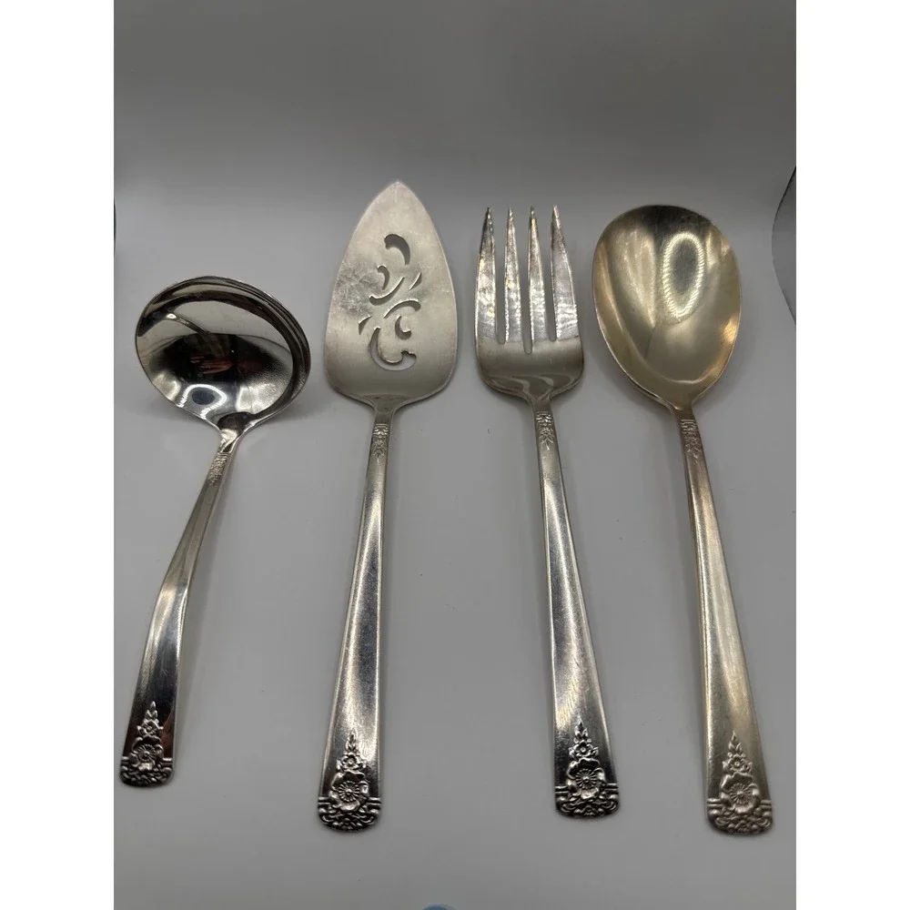 Vintage International Silver Spring Charm Silverplate Serving Set 4pc Floral